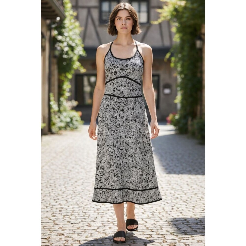 Vintage 90s White House Black Market Paisley Midi Dress Halter 6 Made in Canada